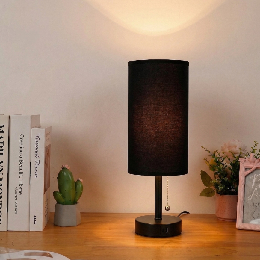 Brilagi - Настільна лампа з USB-портом TABLON 1xE27/25W/230V чорна