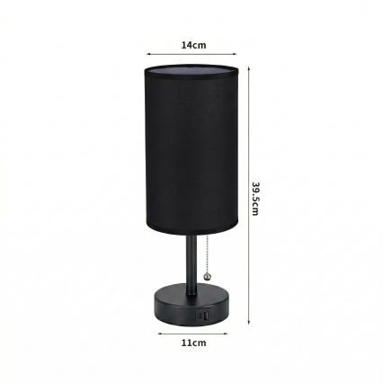 Brilagi - Настільна лампа з USB-портом TABLON 1xE27/25W/230V чорна