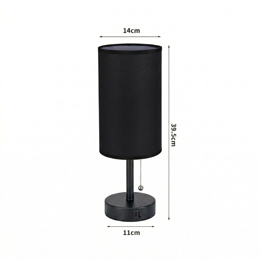 Brilagi - Настільна лампа з USB-портом TABLON 1xE27/25W/230V чорна