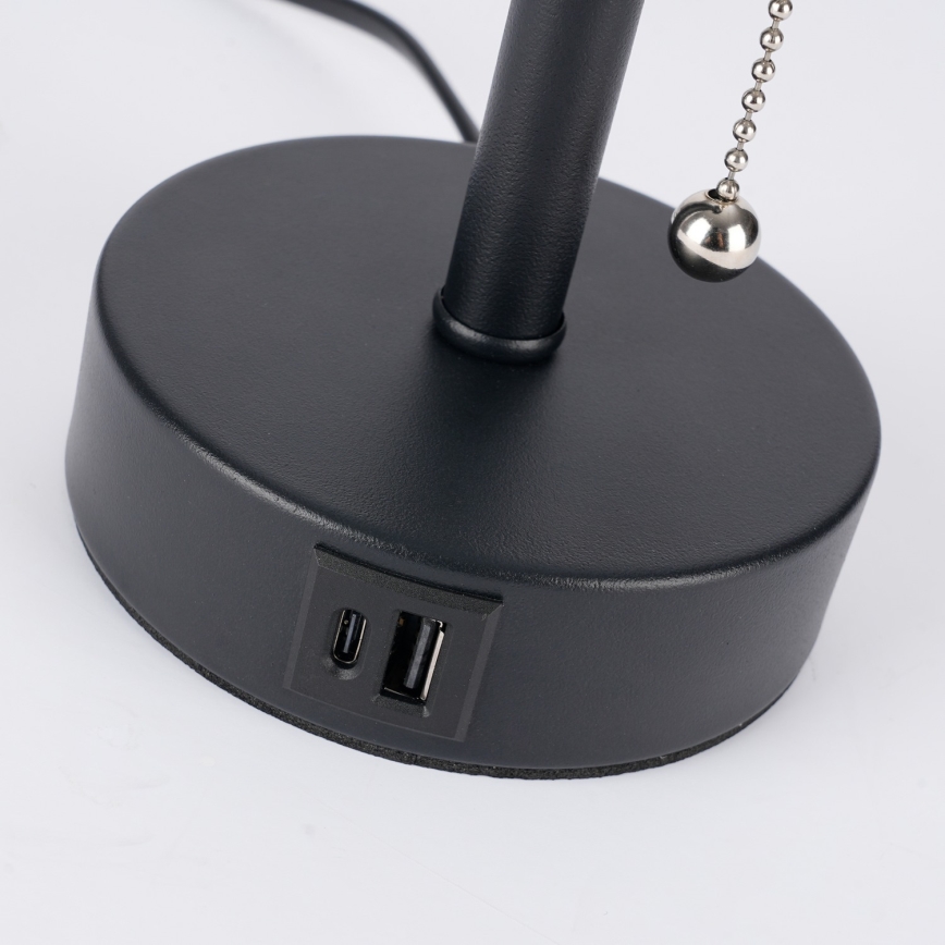 Брілагі - Настільна лампа з USB-портом ТАБЛОН 1xE27/25W/230V чорна/кремова