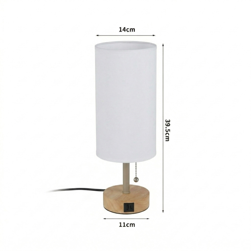 Brilagi - Настільна лампа з USB-портом TABLON 1xE27/25W/230V дуб/бежевий/білий