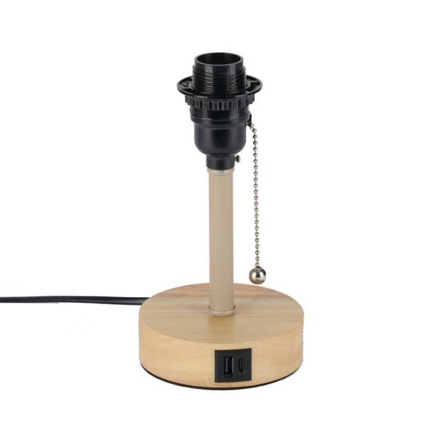 Brilagi - Настільна лампа з USB-портом TABLON 1xE27/25W/230V дуб/бежевий/чорний