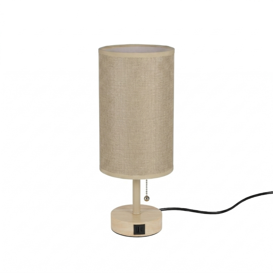 Brilagi - Настільна лампа з USB-портом TABLON 1xE27/25W/230V дуб/бежевий