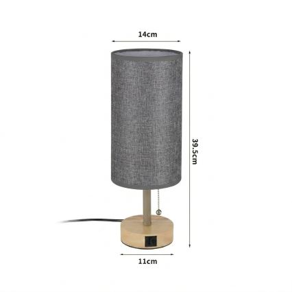 BRILAGI - Настільна лампа з USB-портом TABLON 1xE27/25W/230V дуб/бежевий/сірий