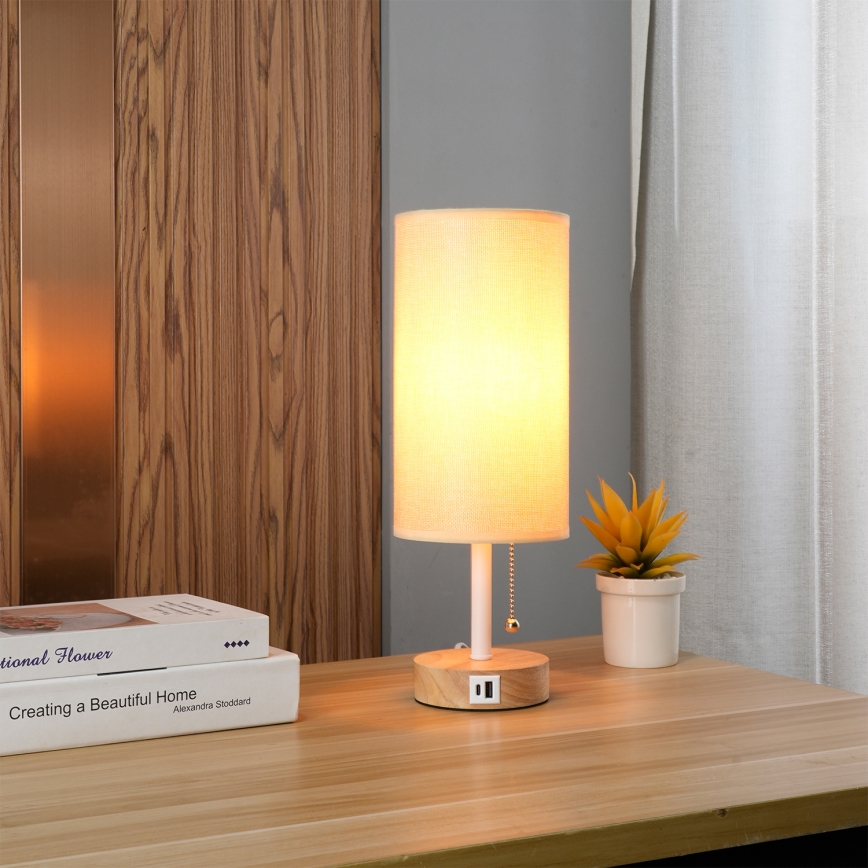 Brilagi - Настільна лампа з USB-портом TABLON 1xE27/25W/230V дуб/білий/бежевий