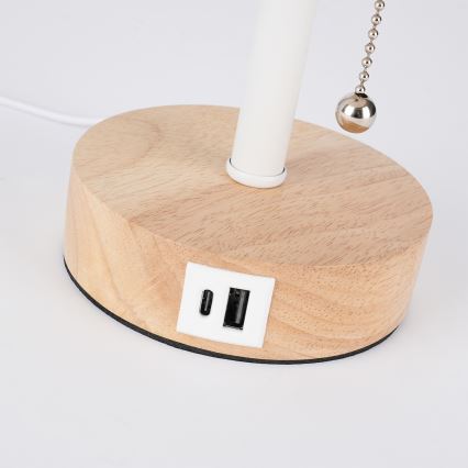 Brilagi - Настільна лампа з USB-портом TABLON 1xE27/25W/230V дуб/білий/бежевий