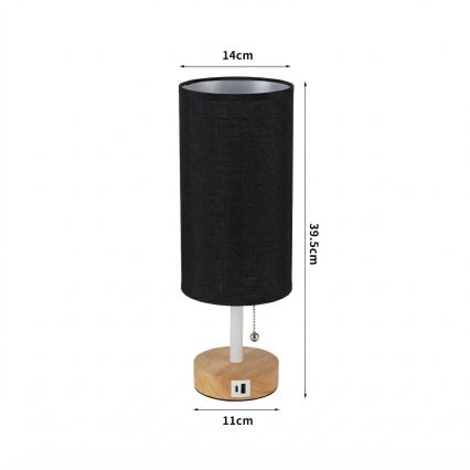 Brilagi - Настільна лампа з USB-портом TABLON 1xE27/25W/230V дуб/білий/чорний