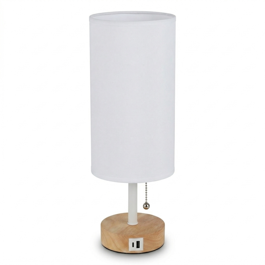 Brilagi - Настільна лампа з USB-портом TABLON 1xE27/25W/230V дуб/білий