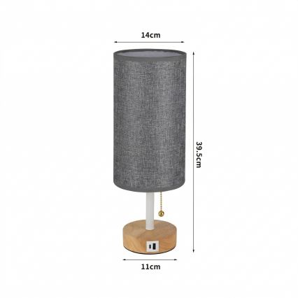 Brilagi - Настільна лампа з USB-портом TABLON 1xE27/25W/230V дуб/білий/сірий