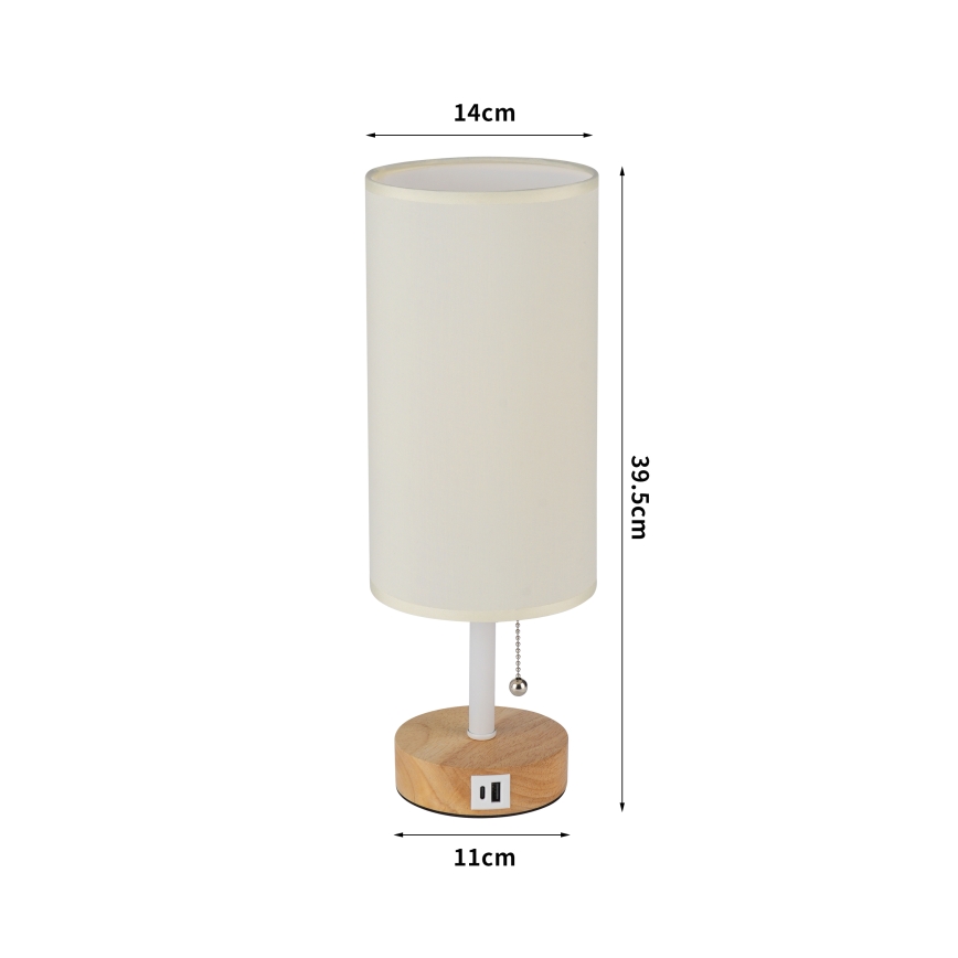 Brilagi - Настільна лампа з USB-портом TABLON 1xE27/25W/230V дуб/білий/кремовий