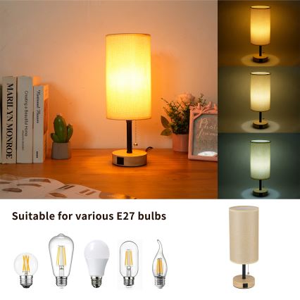 Брілагі - настільна лампа з USB-портом ТАБЛОН 1xE27/25W/230V дуб/чорний/бежевий