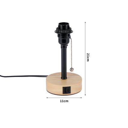 Brilagi - Настільна лампа з USB-портом TABLON 1xE27/25W/230V дуб/чорний