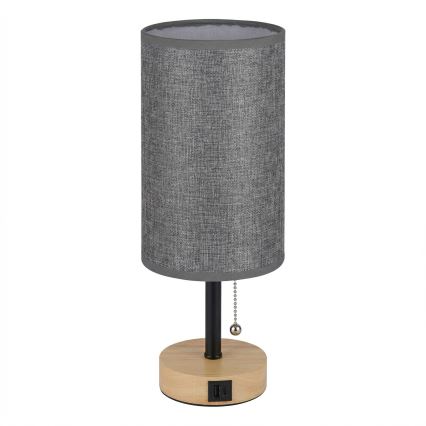 Brilagi - Настільна лампа з USB-портом TABLON 1xE27/25W/230V дуб/чорний/сірий