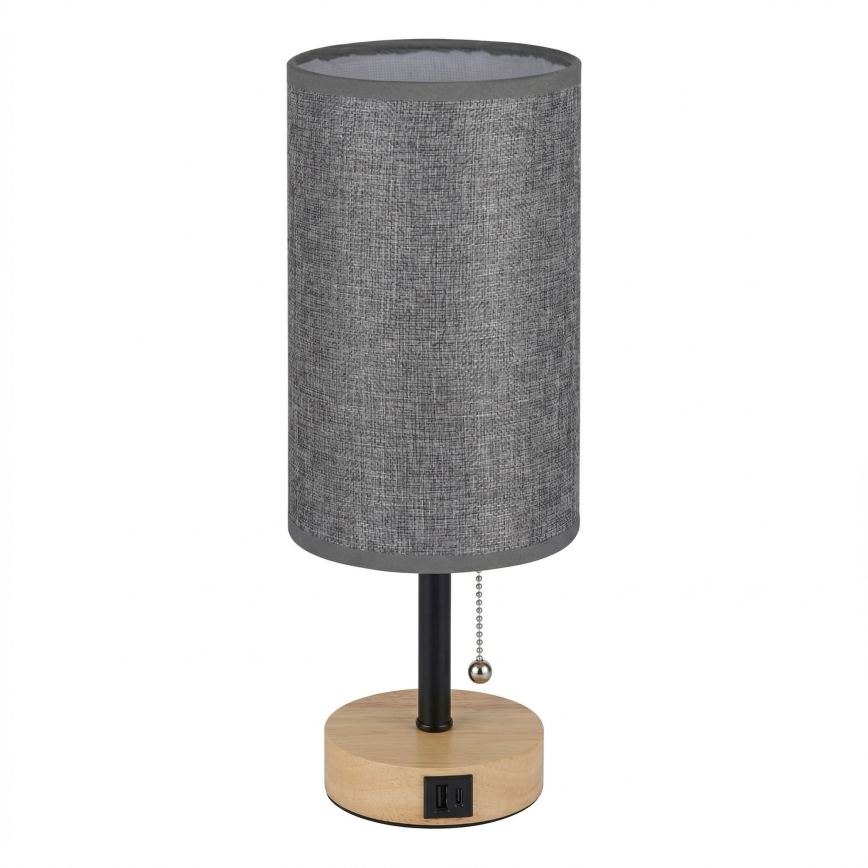 Brilagi - Настільна лампа з USB-портом TABLON 1xE27/25W/230V дуб/чорний/сірий