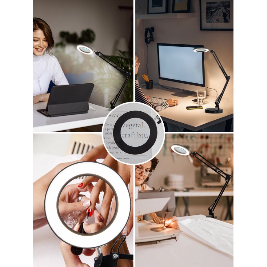 Brilagi - Настільна LED лампа з регулюванням яскравості та із лупою LENS LED/12W/5V 3000/4200/6000K чорний
