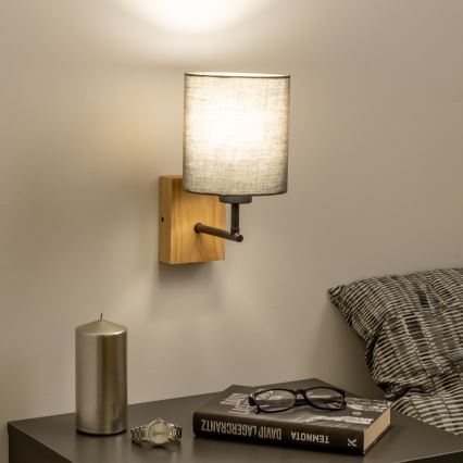 Brilagi - Настінна лампа NUBILA WOOD 1xE27/25W/230V дуб/антрацит
