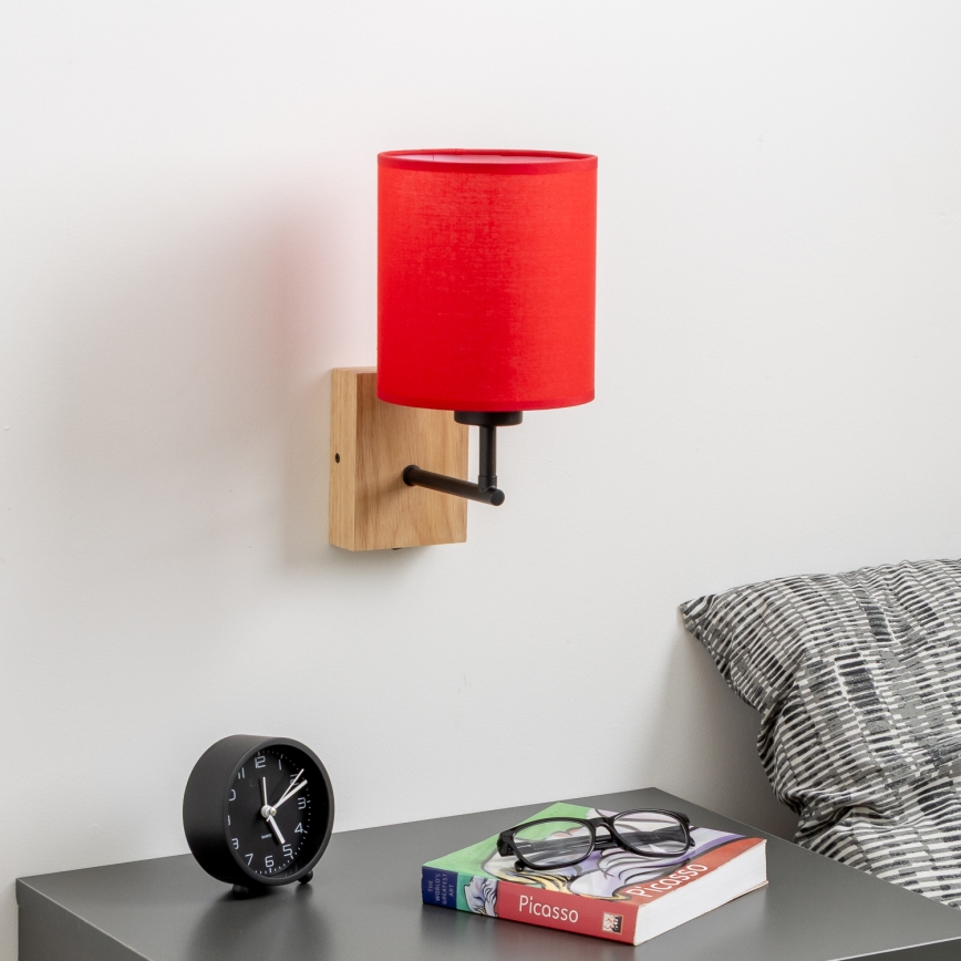 Brilagi - Настінна лампа NUBILA WOOD 1xE27/25W/230V дуб/червоний
