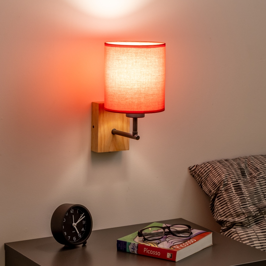 Brilagi - Настінна лампа NUBILA WOOD 1xE27/25W/230V дуб/червоний