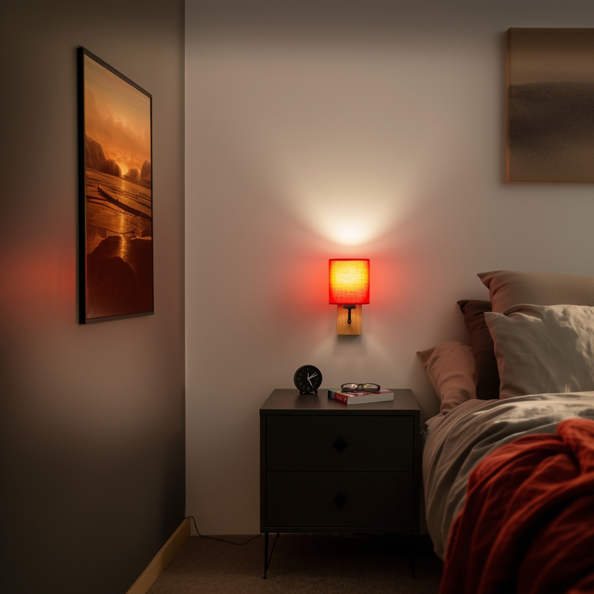 Brilagi - Настінна лампа NUBILA WOOD 1xE27/25W/230V дуб/червоний