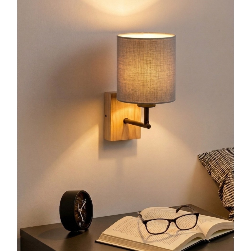 Brilagi - Настінна лампа NUBILA WOOD 1xE27/25W/230V дуб/чорна/світло-сіра