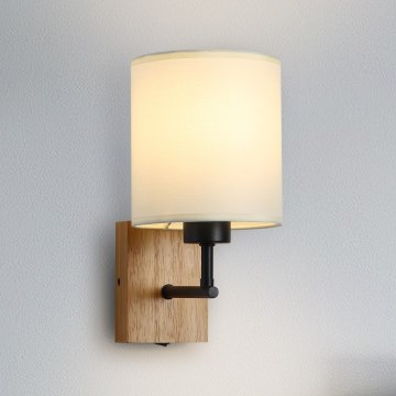 Brilagi - Настінна лампа NUBILA WOOD 1xE27/25W/230V дуб/чорний/кремовий