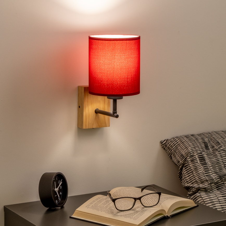 Brilagi - Настінна лампа NUBILA WOOD 1xE27/25W/230V дуб/помпейський червоний