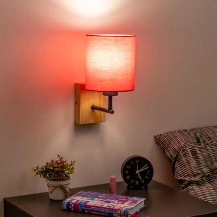 Brilagi - Настінна лампа NUBILA WOOD 1xE27/25W/230V дуб/рожевий