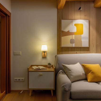 Brilagi - Настінна лампа NUBILA WOOD 1xE27/25W/230V дуб/кремовий