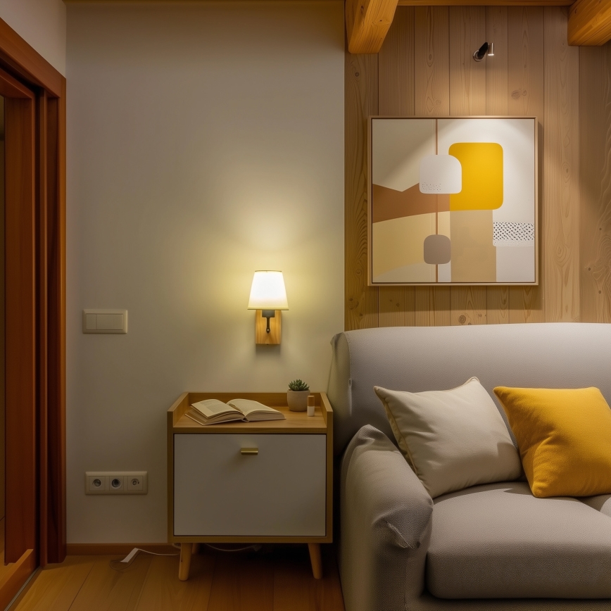 Brilagi - Настінна лампа NUBILA WOOD 1xE27/25W/230V дуб/кремовий