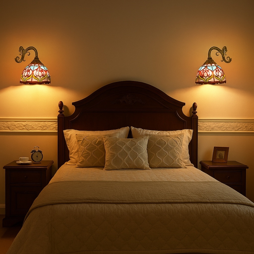 Брілагі - настінна вітражна лампа ЛОРАС у стилі Тіффані 1×Е27/40 Вт/230 В