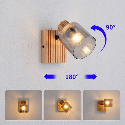 Brilagi - Настінний точковий світильник HYGGE 1xE14/15W/230V дерев'яний/димчастий