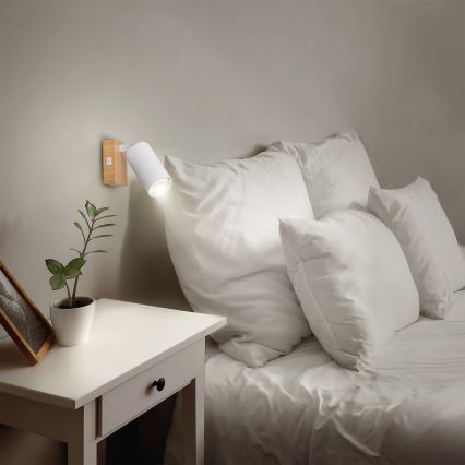 Брілагі - Настінний точковий світильник СЕЛЕ 1xGU10/30W/230V білий/декор дуба