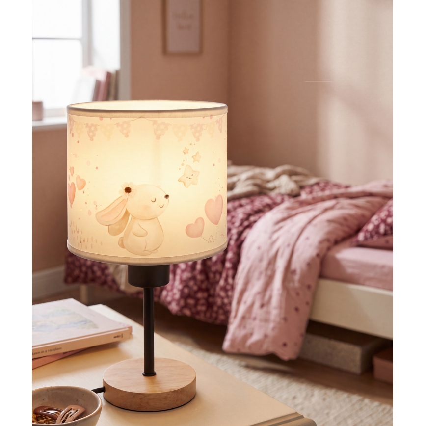 BRILAGI - Детская настольная лампа BOBO WOOD 1xE27/25W/230V дуб/черный/кремовый/зайчики