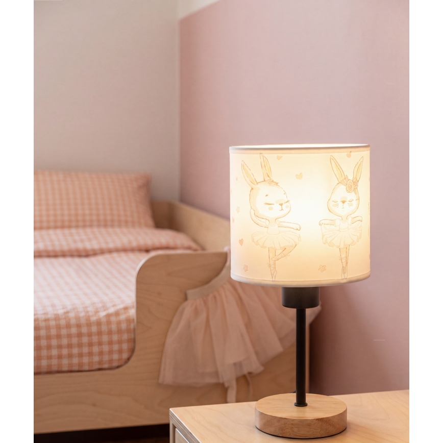 BRILAGI - Детская настольная лампа BOBO WOOD 1xE27/25W/230V дуб/чёрная/белая/зайчики