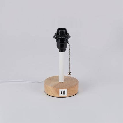Brilagi - Настольная лампа с USB-портом TABLON 1xE27/25 Вт/230 В дуб/белый/кремовый