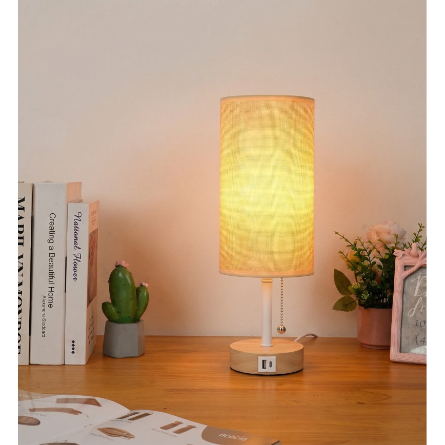 Brilagi - Настольная лампа с USB-портом TABLON 1xE27/25W/230V белая/бежевая