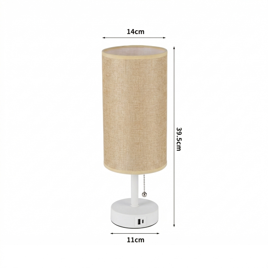 Brilagi - Настольная лампа с USB-портом TABLON 1xE27/25W/230V белая/бежевая