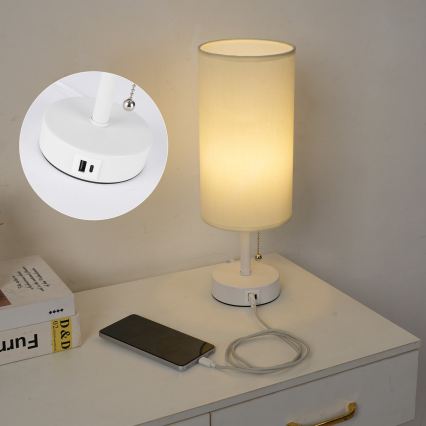 Brilagi - Настольная лампа с USB-портом TABLON 1xE27/25W/230V белая/кремовая