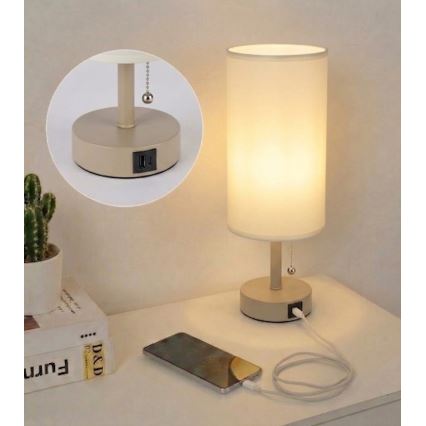 Brilagi - Настольная лампа с USB-портом TABLON 1xE27/25W/230V бежевая/кремовая