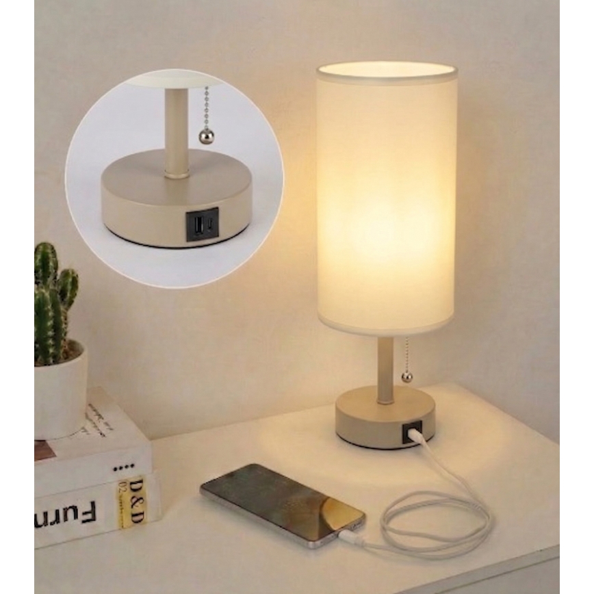 Brilagi - Настольная лампа с USB-портом TABLON 1xE27/25W/230V бежевая/кремовая