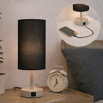 Brilagi - Настольная лампа с USB-портом TABLON 1xE27/25W/230V бежевый/чёрный