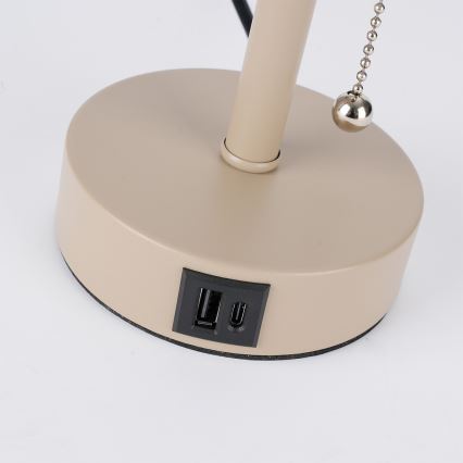 Brilagi - Настольная лампа с USB-портом TABLON 1xE27/25W/230V бежевый/серый