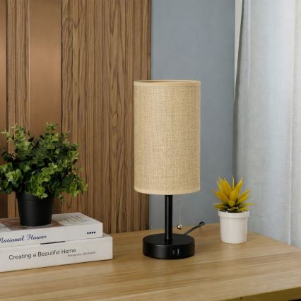 Brilagi - Настольная лампа с USB-портом TABLON 1xE27/25W/230V чёрная/бежевая