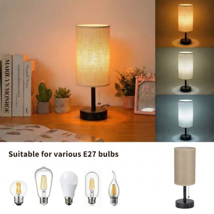 Brilagi - Настольная лампа с USB-портом TABLON 1xE27/25W/230V чёрная/бежевая