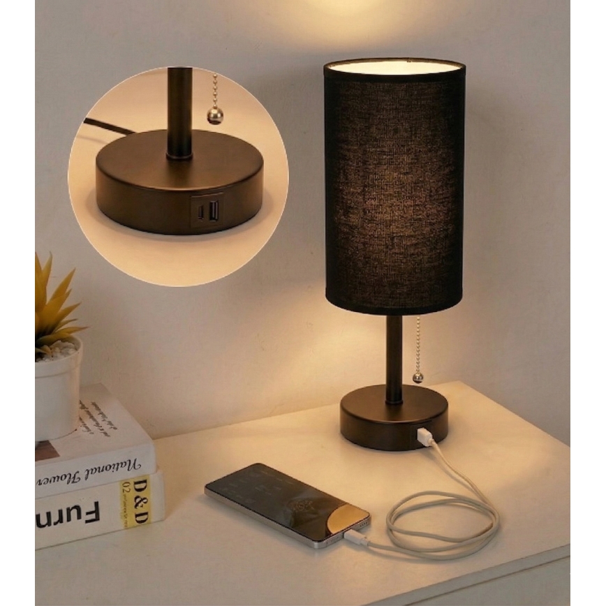 Brilagi - Настольная лампа с USB-портом TABLON 1xE27/25W/230V черная