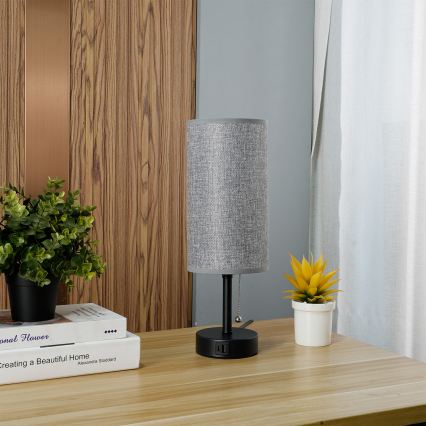 Brilagi - Настольная лампа с USB-портом TABLON 1xE27/25W/230V черная/серая
