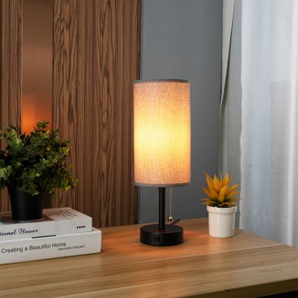 Brilagi - Настольная лампа с USB-портом TABLON 1xE27/25W/230V черная/серая