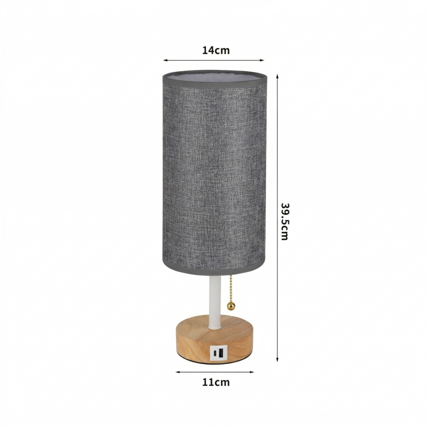 Brilagi - Настольная лампа с USB-портом TABLON 1xE27/25W/230V дуб/белая/серая