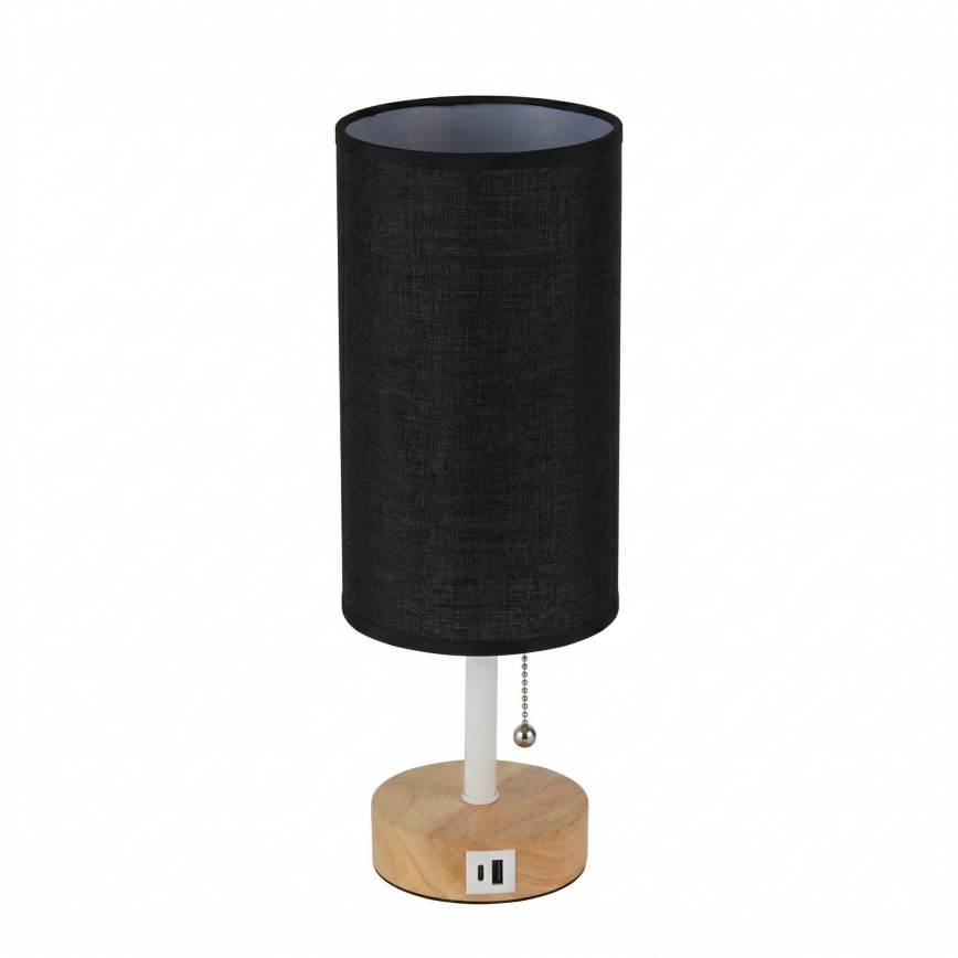 Brilagi - Настольная лампа с USB-портом TABLON 1xE27/25W/230V дуб/белый/чёрный