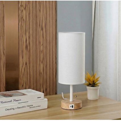 Brilagi - Настольная лампа с USB-портом TABLON 1xE27/25W/230V дуб/белый
